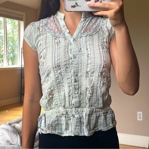 Pale Green Floral Blouse Top